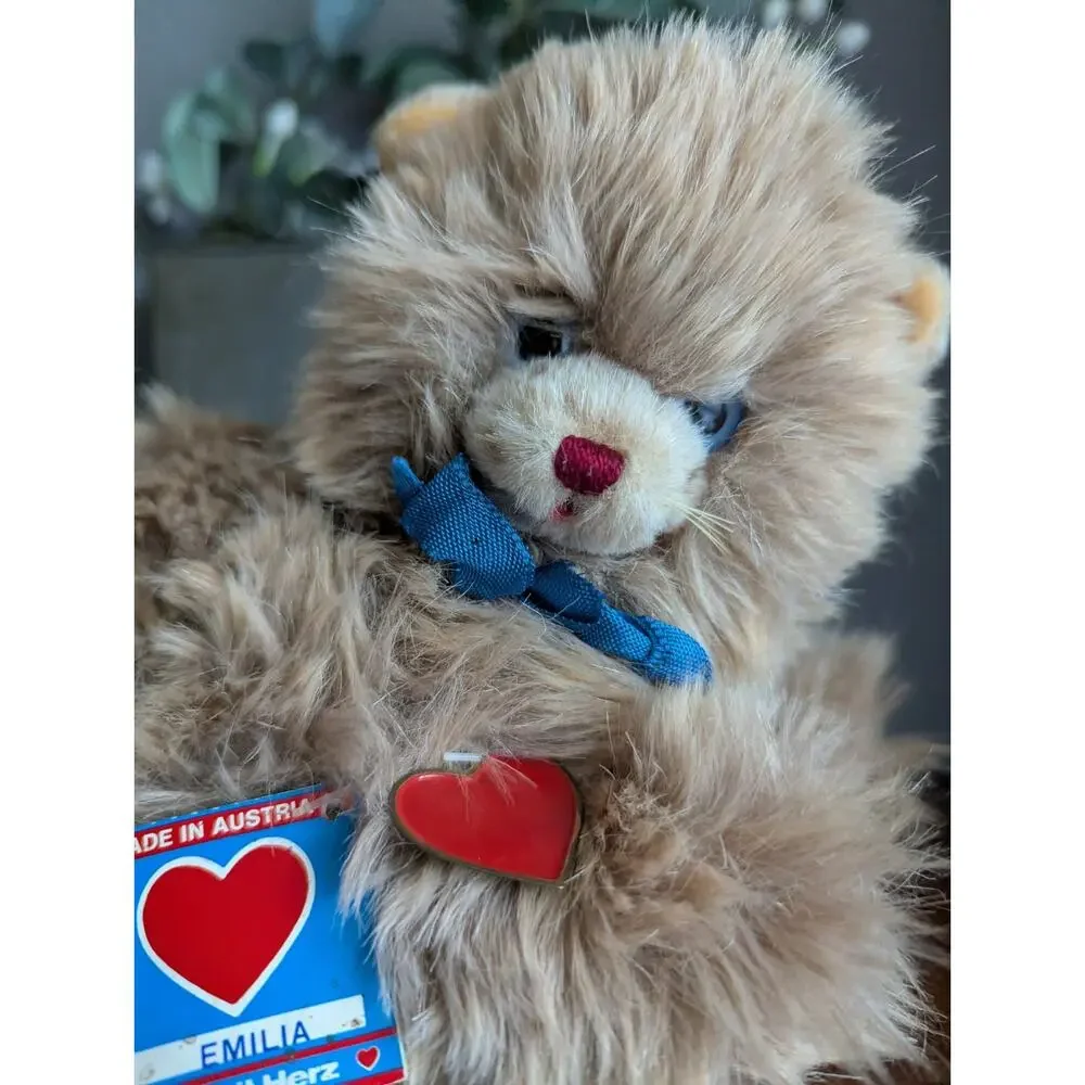 Vtg Berg Cat Plush Tan Kitty Tiere Mit Herz Heart Handmade Austria Emilia